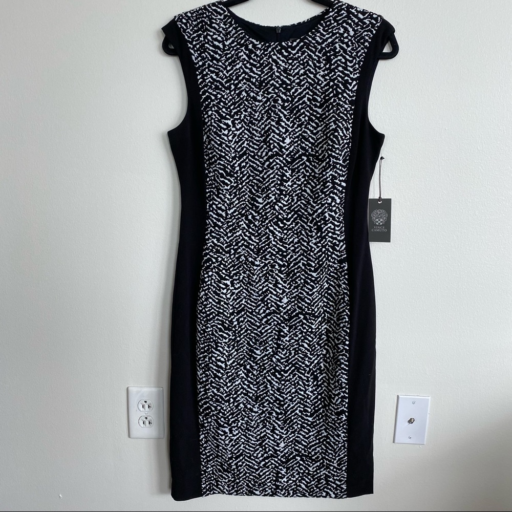 Vince Camuto Animal Print Sheath Dress Jacquard Black and White